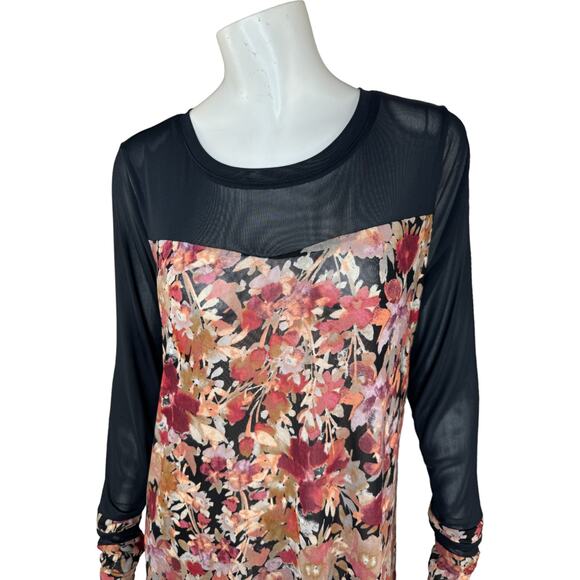 LOGO by Lori Goldstein Printed Sheer Top with Solid Details Medium Black - Picture 2 of 13